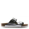 Birkenstock Women's Arizona Softbed Leather In Metallic Silver (Narrow Width)