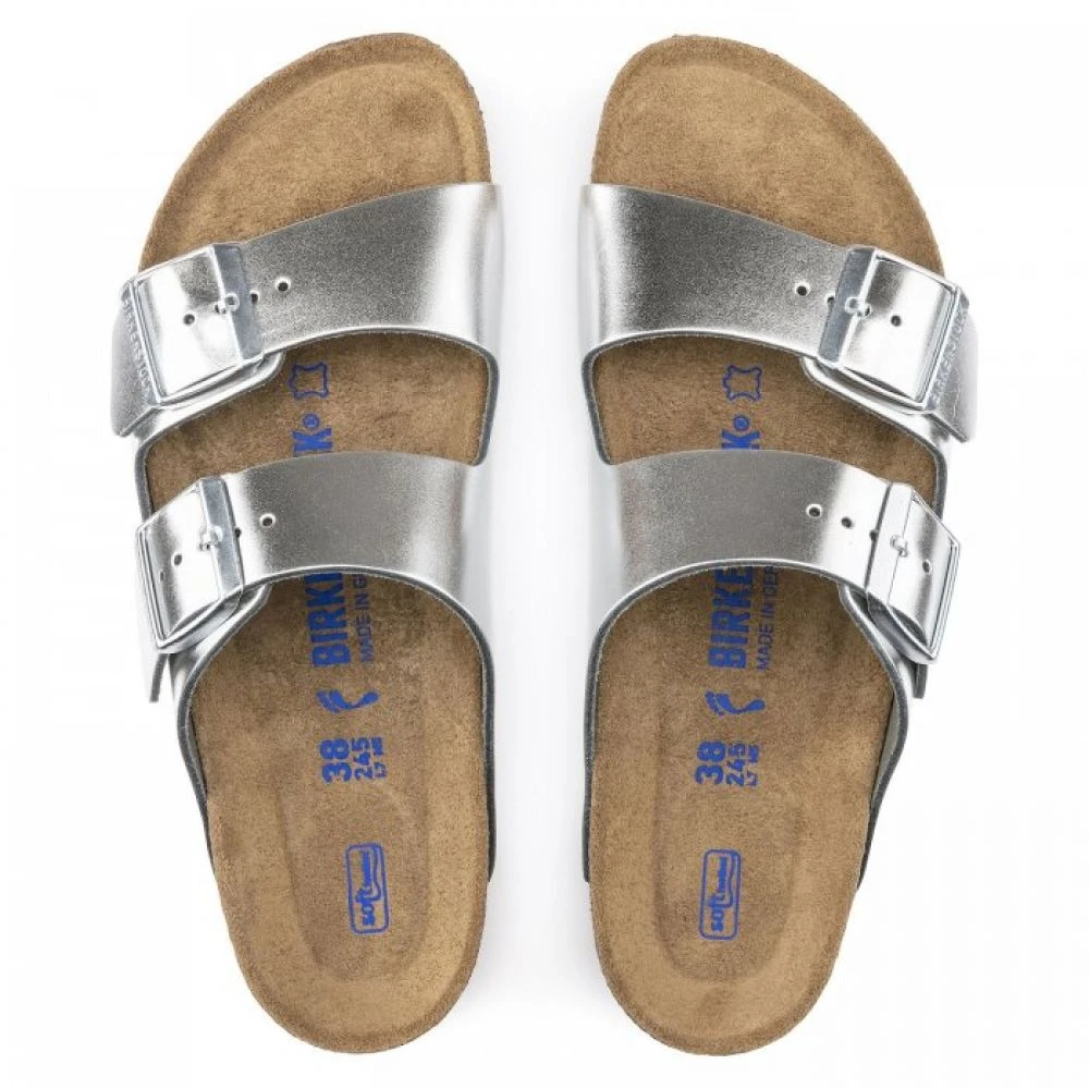Birkenstock Women's Arizona Softbed Leather In Metallic Silver (Narrow Width) 6 Birkenstock Women's Arizona Softbed Leather In Metallic Silver (Narrow Width) - Image 4