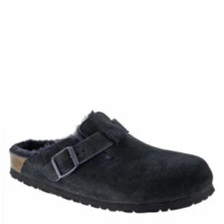 Birkenstock Boston Shearling Suede Leather In Black -Shoe Style Shop 2 5 259881 1100x