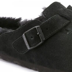Birkenstock Boston Shearling Suede Leather In Black -Shoe Style Shop 2 5 259883 detail 1 1100x