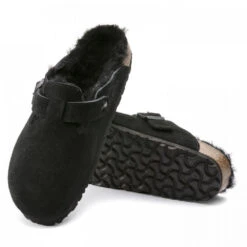 Birkenstock Boston Shearling Suede Leather In Black -Shoe Style Shop 2 5 259883 sole 1100x