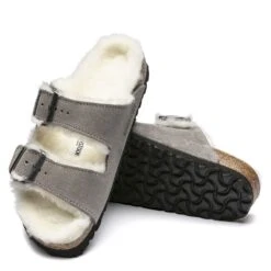 Birkenstock Women's Arizona Shearling In Stone Coin -Shoe Style Shop BI 1017402 521W 3 1100x