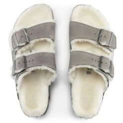 Birkenstock Women's Arizona Shearling In Stone Coin -Shoe Style Shop BI 1017402 521W 4 1100x