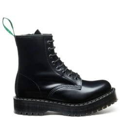 Solovair 8 Eye Zip Platform Derby Boot In Black Hi-Shine