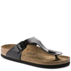 Birkenstock Gizeh Birko-Flor Patent In Black -Shoe Style Shop b i birkenstock birko flor patent black 43663 2 1100x