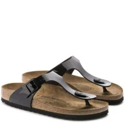 Birkenstock Gizeh Birko-Flor Patent In Black -Shoe Style Shop b i birkenstock birko flor patent black 43663 3 1100x