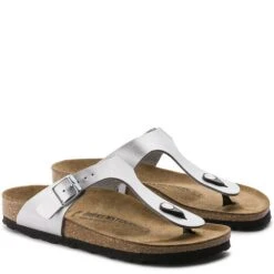 Birkenstock Gizeh Birko-Flor In Silver -Shoe Style Shop b i birkenstock gizeh birk flor silver 43853 3 1100x