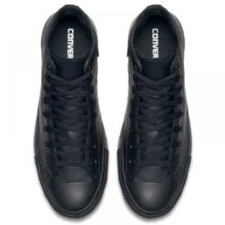 Converse Chuck Taylor All Star Mono Leather High Top In Black Monochrome -Shoe Style Shop c o converse chuck taylor all star monochrome leather high top black 135251 4 1100x